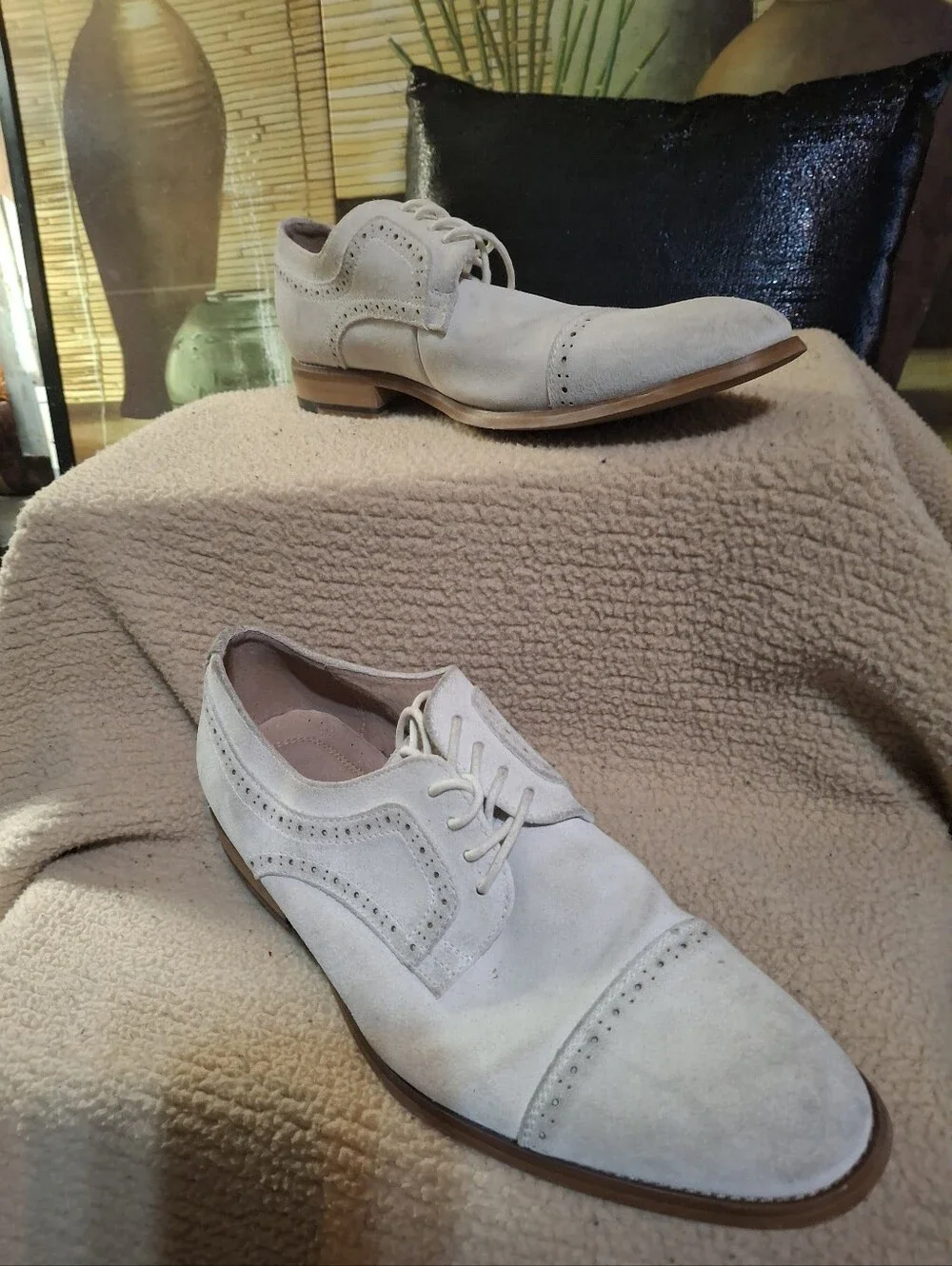 Stacy Adams Cream Suede Cap-Toe Derby Shoes